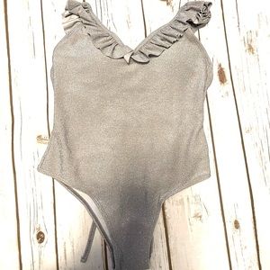 Gray one piece silver sparkley bathing suit size XS